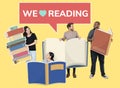 Diverse people holding reading book icons Royalty Free Stock Photo