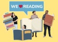 Diverse people holding reading book icons Royalty Free Stock Photo