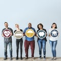 Diverse people with insurance protection icons plan Royalty Free Stock Photo