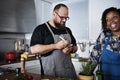 Diverse people joining cooking class Royalty Free Stock Photo