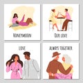 Diverse people in love, set of posters - flat vector illustration.