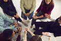 Diverse people listening to therapist, sitting in circle in group therapy session Royalty Free Stock Photo