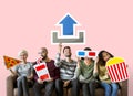 Group of diverse friends and movie upload concept Royalty Free Stock Photo