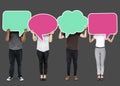 Diverse people showing speech bubble symbols