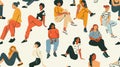 Diverse people sitting or lying in different poses. Cute abstract disproportionate characters. Cartoon trendy style