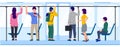 Diverse people sitting and standing in public transport Royalty Free Stock Photo