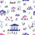 Diverse people spending time at summer indie festival vector flat illustration. Man, woman and children enjoying open Royalty Free Stock Photo