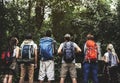 Diverse people Trekking in a forest Royalty Free Stock Photo