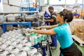 Diverse people working on an assembly line in a glue factory