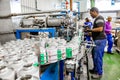 Diverse people working on an assembly line in a glue factory