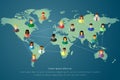 People and connection, networking and communication concept on a world map Royalty Free Stock Photo