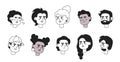 Diverse podcasters bloggers black and white 2D vector avatars illustration set
