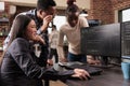Diverse programming engineers talking about html script Royalty Free Stock Photo