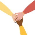 Diverse racial team workers holding hands together. Women activist movement illustration.