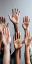 Diverse raised hands showing unity and participation Royalty Free Stock Photo