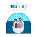 Diverse refugee people on boat for safe migration