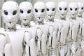 Diverse Robots, Humanoids, and AI Collaborating in Futuristic Interconnected Society Royalty Free Stock Photo