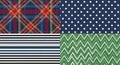 Diverse Seamless Pattern Collection: Plaid, Polka Dot, Stripes, Chevron Royalty Free Stock Photo