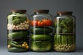 Diverse Selection of Glass Jars for Storing Freshly Harvested Vibrant Fruits and Vegetables