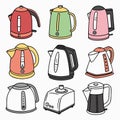 Collection of various electric kettles Royalty Free Stock Photo