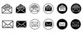 Diverse set of email icons in various styles showcasing open and closed envelopes in both outline and solid formats ideal for web Royalty Free Stock Photo