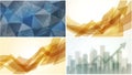 Collection of four abstract business backgrounds with geometric designs, flowing shapes, and city skyline. Royalty Free Stock Photo