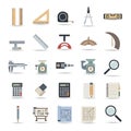 Collection of Measuring Tools Including Rulers Triangular Scale Tape Measure and Level in Neutral Colors Royalty Free Stock Photo