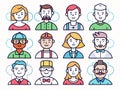Diverse set of people icons in flat vector style design Royalty Free Stock Photo