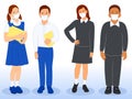 Diverse set of school children in school uniform and face mask Royalty Free Stock Photo