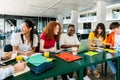 Diverse student group of college people studying together at college campus Royalty Free Stock Photo