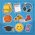 Diverse Student Lifestyle Sticker Pack on Locker Wall Royalty Free Stock Photo