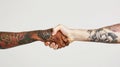 Diverse Tattooed Hands Shaking.AI generated image Royalty Free Stock Photo