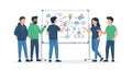 Diverse team collaborates on whiteboard diagram, brainstorming ideas, planning strategy, and problem solving Royalty Free Stock Photo