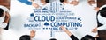 Diverse Team Collaborating on Cloud Computing Concepts with Visual Elements Representing Data Analytics, Cloud Storage Royalty Free Stock Photo