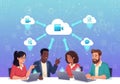 Diverse team collaborating on cloud technology and video conferencing Royalty Free Stock Photo