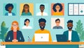 Diverse team conducting a virtual meeting using a video conferencing platform showing multiple participants interacting remotely Royalty Free Stock Photo