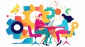 Diverse team of developers collaborating on a software project, teamwork in technology, innovative solutions