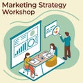 Team collaborates on marketing strategy workshop with data analysis and presentation Royalty Free Stock Photo