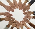 Diverse team of people joining hands in circle as illustration of community concept Royalty Free Stock Photo