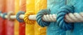 A diverse team of ropes symbolizing strength and unity against a blurred background of colorful Royalty Free Stock Photo