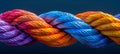 Diverse team strength united network of integrated ropes on colorful background