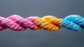 Diverse team strength unity, communication, support, and integration in colorful rope network Royalty Free Stock Photo