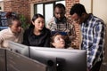 Diverse team of system engineers analyzing html script Royalty Free Stock Photo
