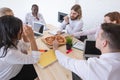 Diverse team workers eating pizza Royalty Free Stock Photo