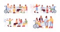 Diverse team working together cartoon flat illustration set