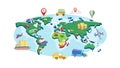 Diverse Travel Modes on a Global Map Illustration, vector design Generative AI Royalty Free Stock Photo
