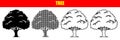 Diverse Tree Illustrations: Silhouette, Pixel Art, and Line Art Royalty Free Stock Photo