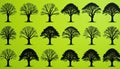 Diverse Tree Silhouettes Pattern on Green Royalty Free Stock Photo