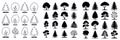Diverse Trees Silhouettes and Line Art Illustrations Deciduous and Coniferous Forest Elements for Design Projects Royalty Free Stock Photo