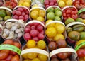 Diverse types of tomato on sale at the Jean-Talon Market in Montreal, Canada Royalty Free Stock Photo